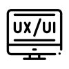 Icon of a computer monitor displaying the text "UX/UI." The monitor has a simple line design and the text is centered on the screen. The icon represents user experience (UX) and user interface (UI) design.