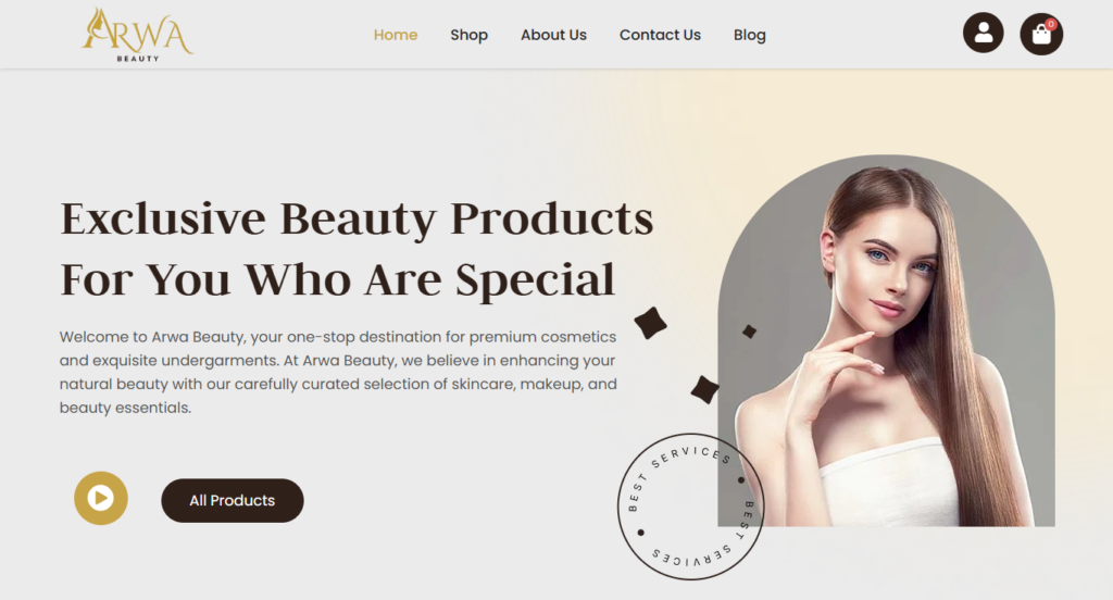 Portfolio of our developed site arwa beauty ecommerce site in wordpress.