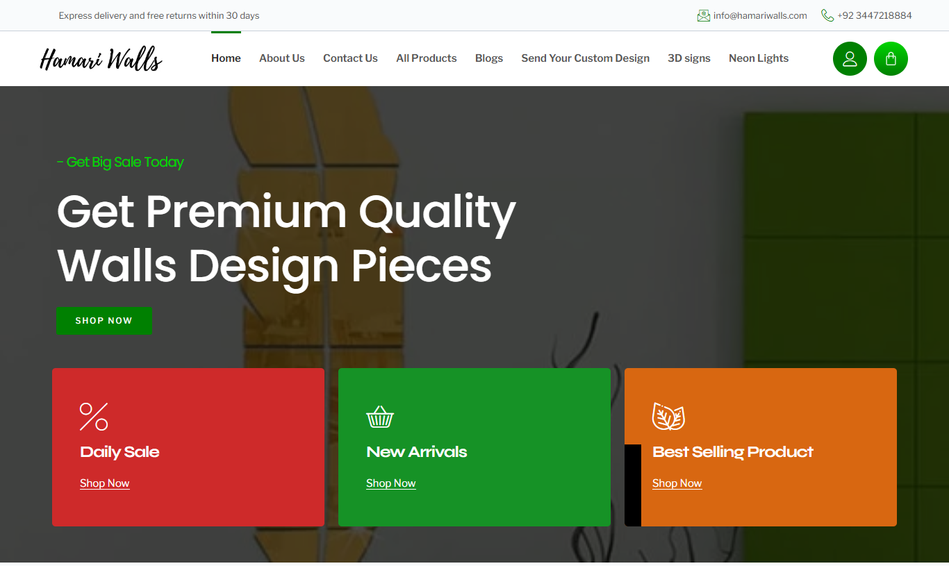 Portfolio of our developed site hamari walls ecommerce site in wordpress.