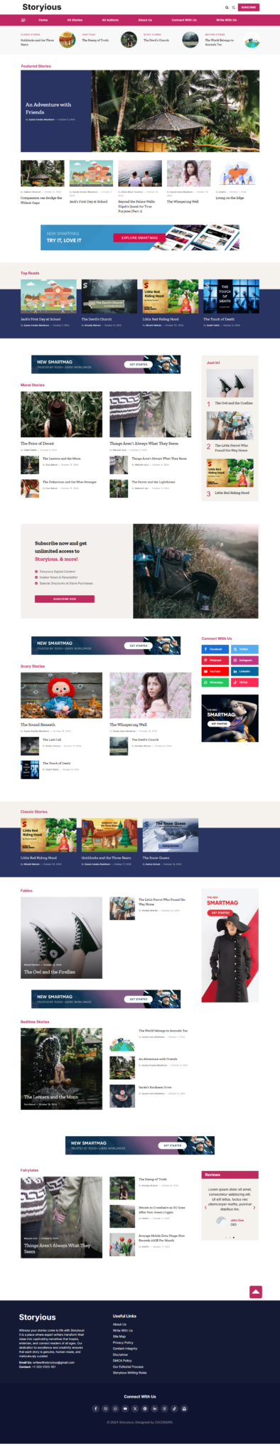 Portfolio of our developed site storyious blog site ecommerce site in wordpress.