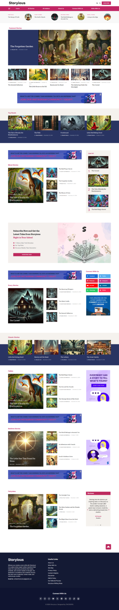 Portfolio of our developed site storyious blog site ecommerce site in wordpress.