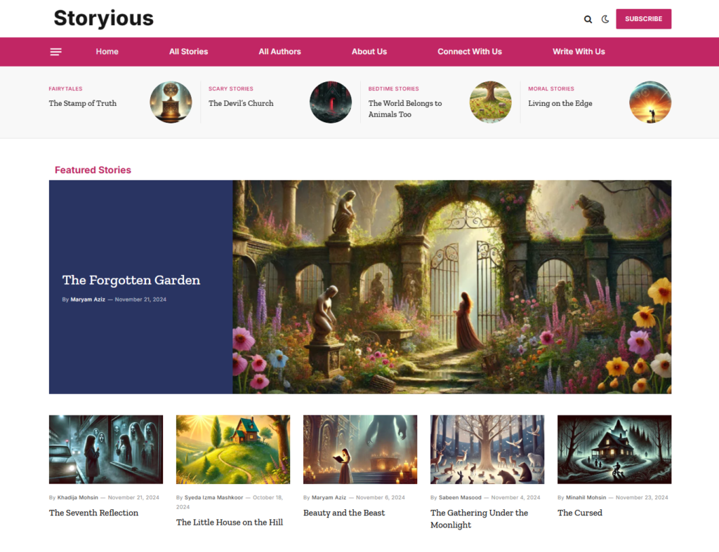Portfolio of our developed site storyious blog site ecommerce site in wordpress.