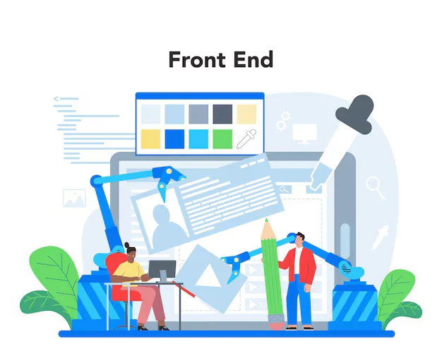 frontend development concept website interface design improvement web page programming coding testing it profession isolated flat vector illustration