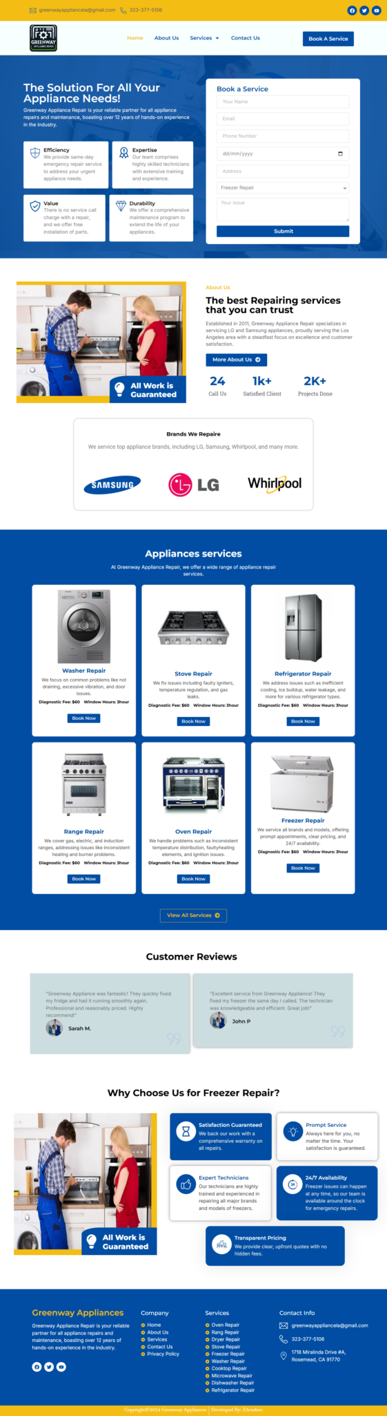 Portfolio of our developed site greenway appliances in wordpress.