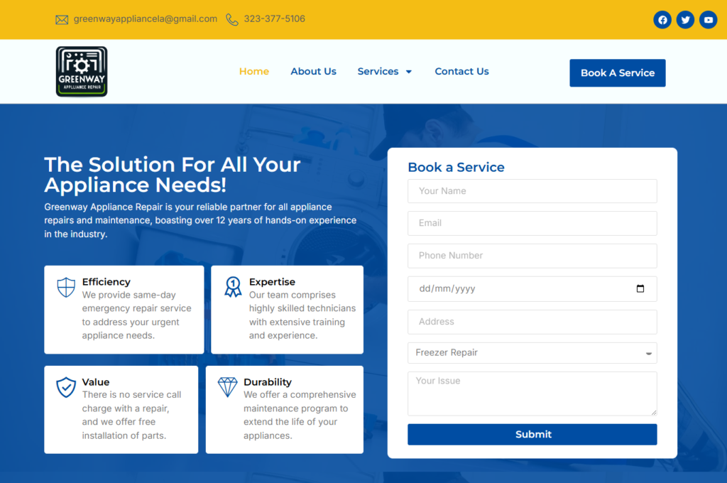 Portfolio of our developed site greenway appliances in wordpress.