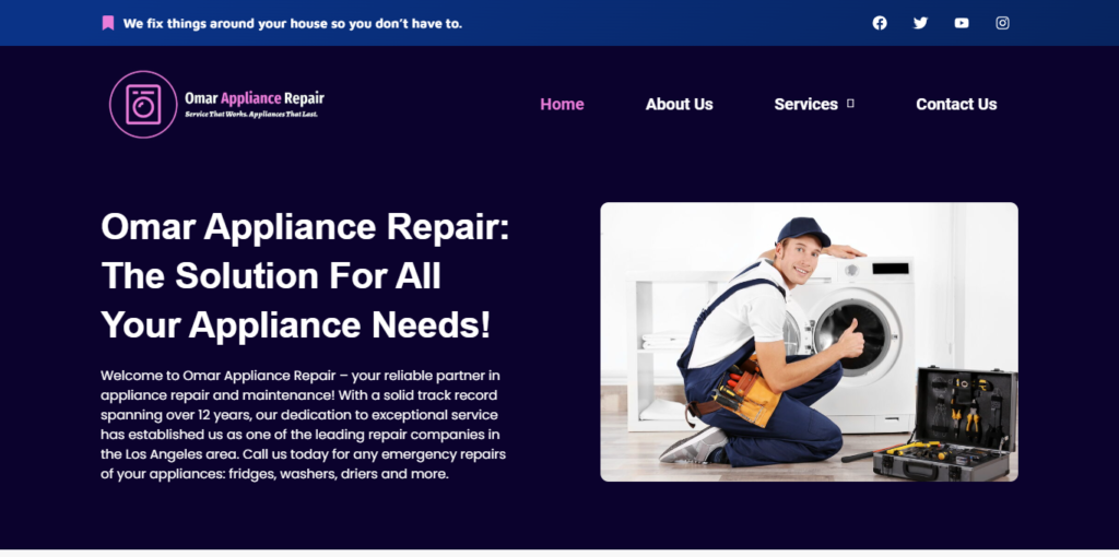 Portfolio of our developed site Omer Appliances Repaire in wordpress.
