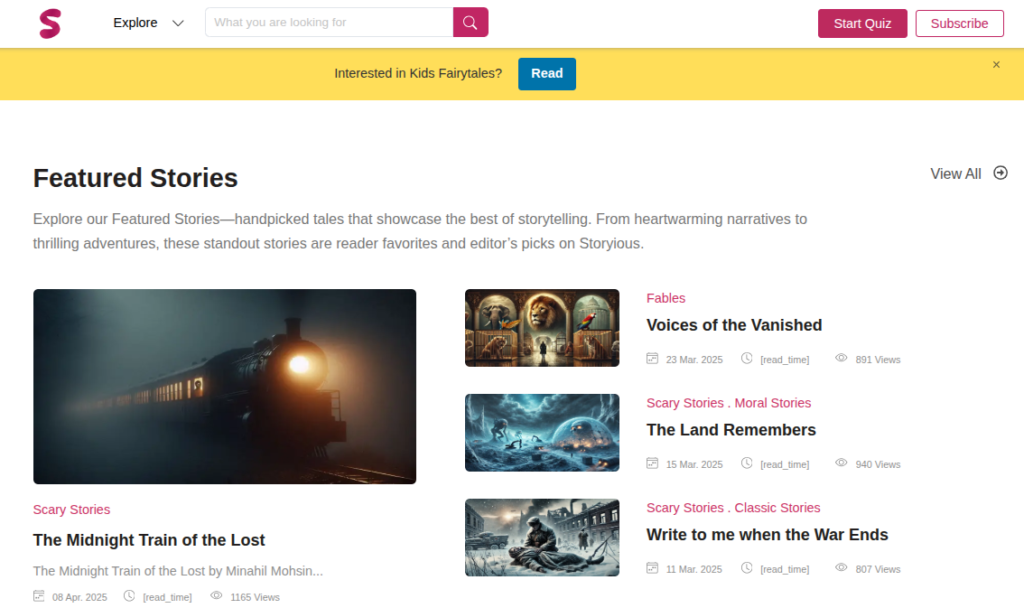 our portfolio of storyious website